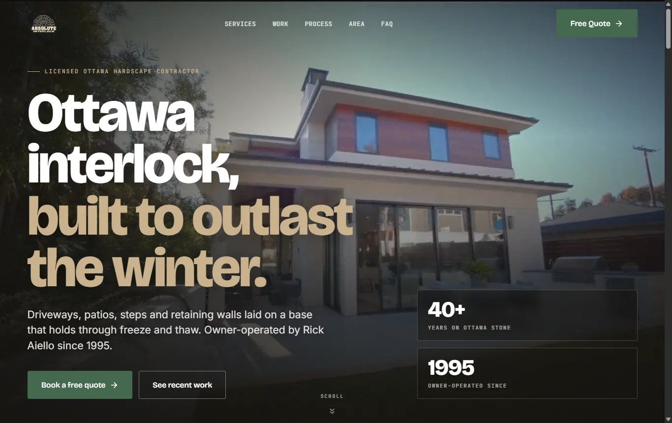 Absolute Interlock website — Ottawa interlock driveways, patios and retaining walls homepage.