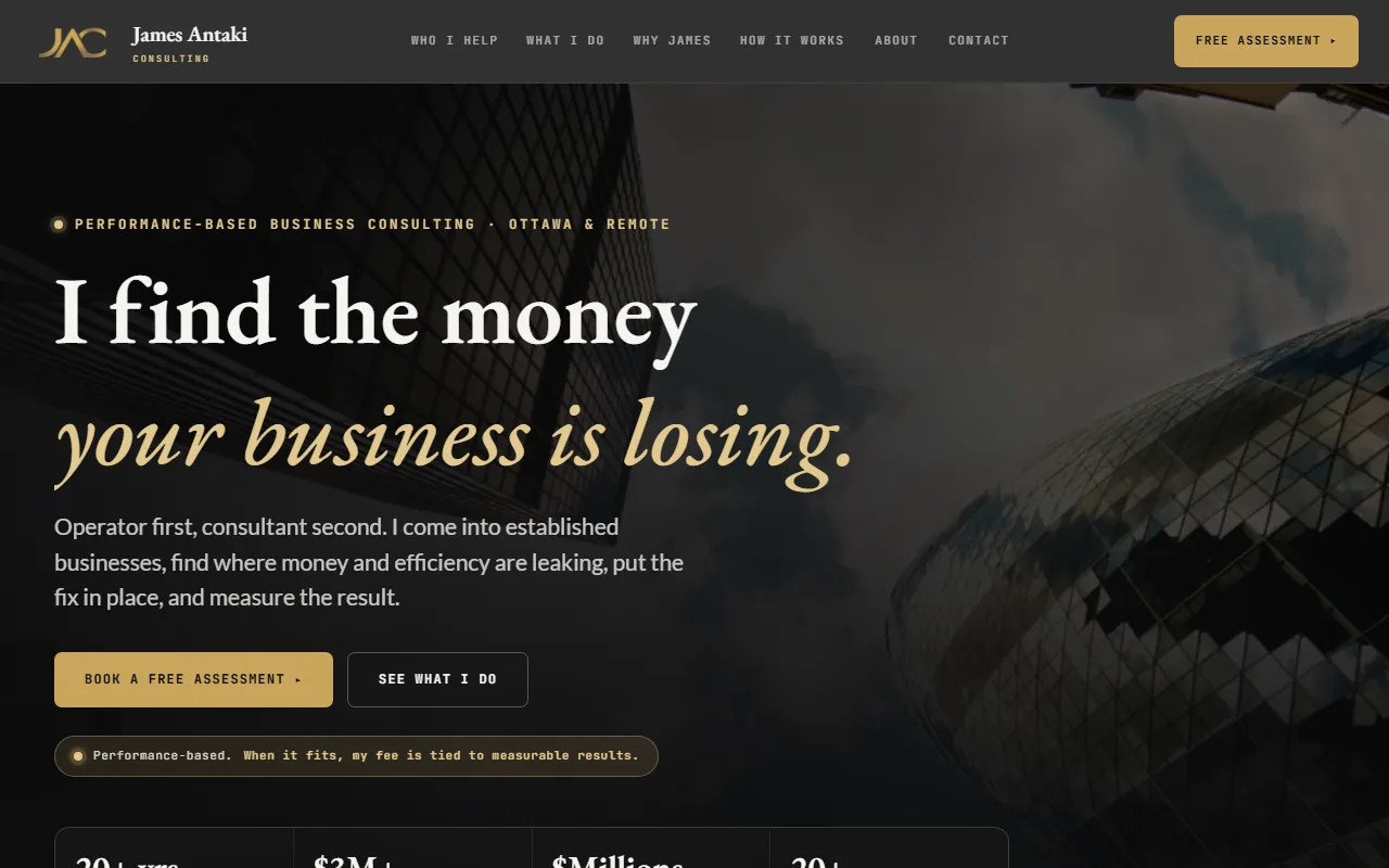 James Antaki Consulting homepage after the S.Chi Labs build.